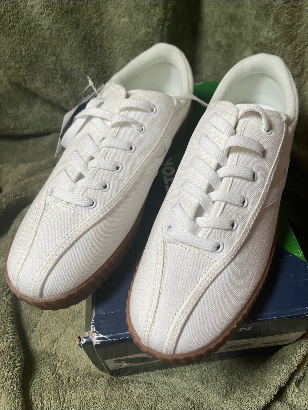 Tretorn White Canvas Sneakers with Brown Gum Sole